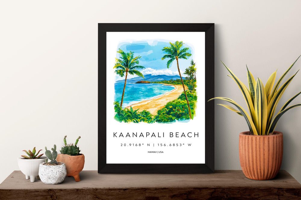 Kaanapali Beach watercolor poster Wall Art Kaanapali Beach Wall Hanging Home Décor Kaanapali Beach Gift Art Lovers Hawaii Art Lover Gift