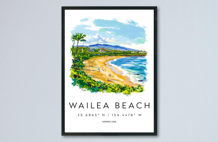 Wailea Beach watercolor poster Wall Art Wailea Beach Wall Hanging Home Décor Wailea Beach Gift Art Lovers Hawaii Art Lover Gift Hawaii