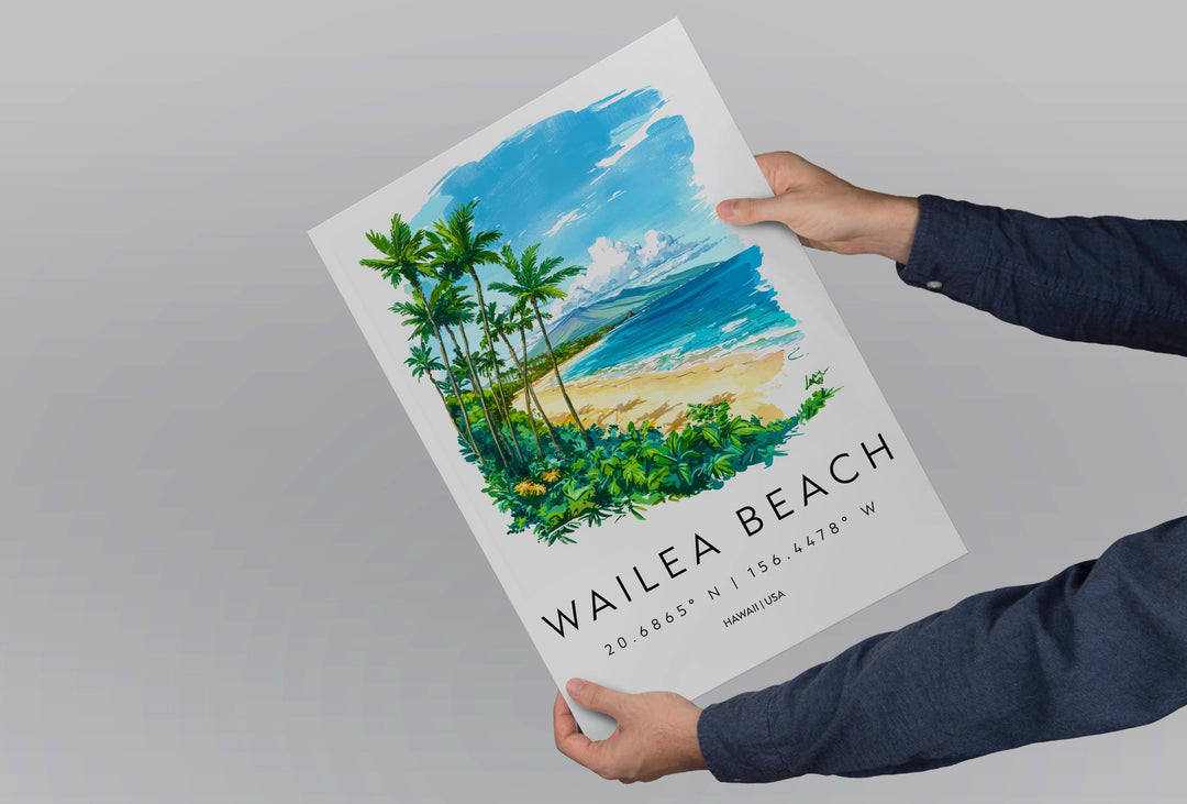 Wailea Beach watercolor poster Wall Art Wailea Beach Wall Hanging Home Décor Wailea Beach Gift Art Lovers Hawaii Art Lover Gift Hawaii