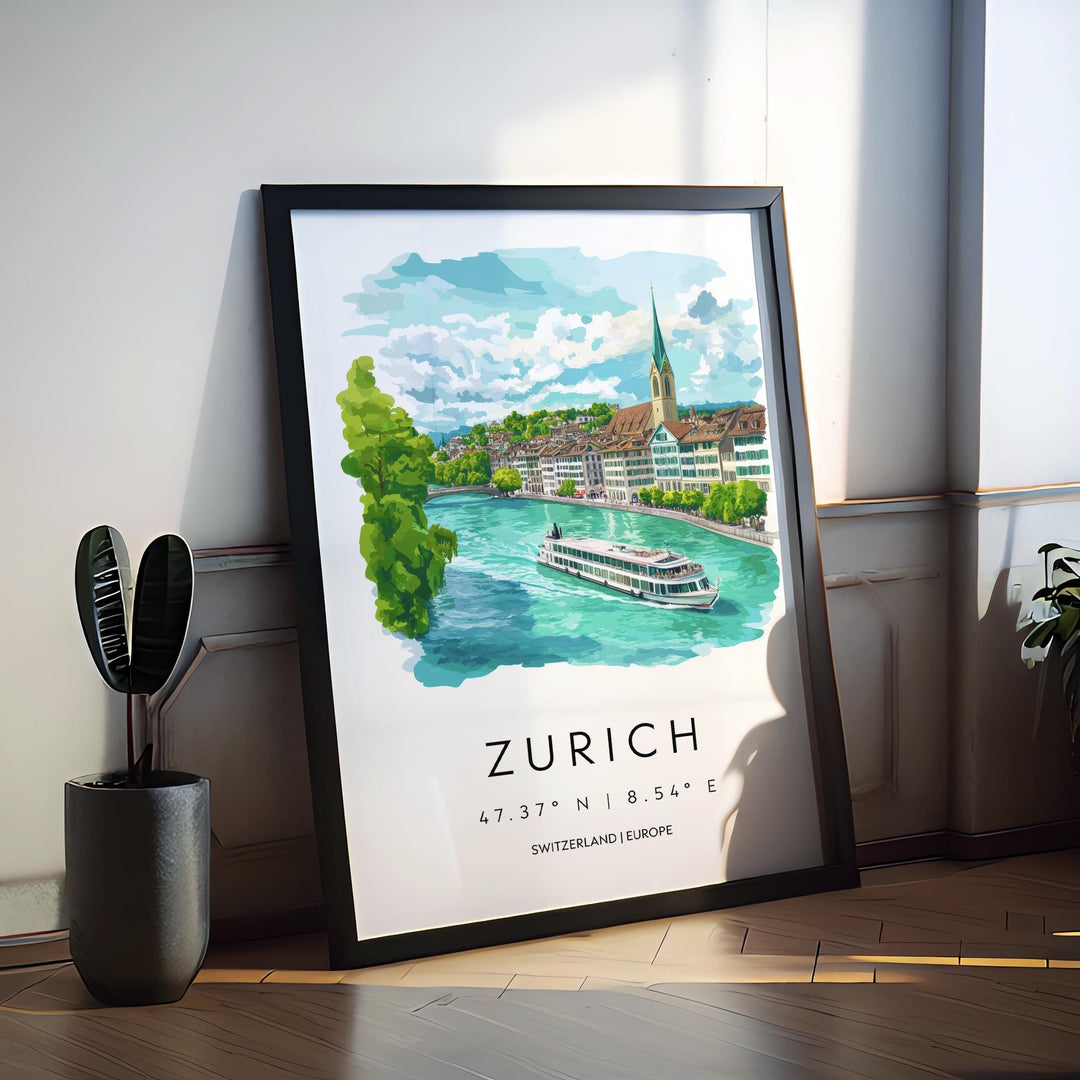 Zurich Watercolor Poster Wall Art Zurich Wall Decor Home Décor Zurich Gift Switzerland Art Lover Gift, Travel Souvenir Print