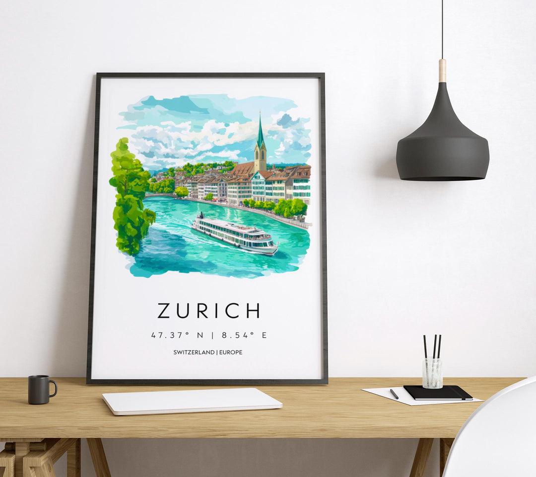 Zurich Watercolor Poster Wall Art Zurich Wall Decor Home Décor Zurich Gift Switzerland Art Lover Gift, Travel Souvenir Print