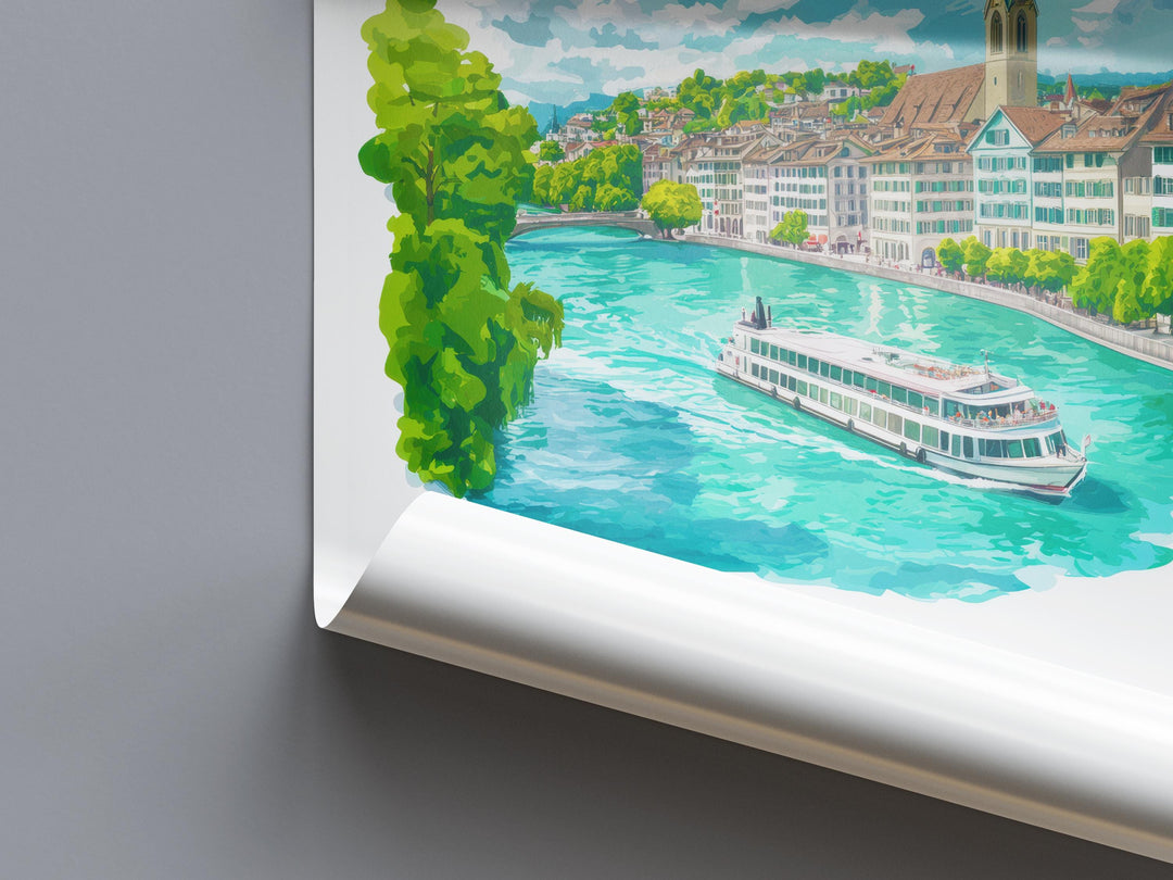 Zurich Watercolor Poster Wall Art Zurich Wall Decor Home Décor Zurich Gift Switzerland Art Lover Gift, Travel Souvenir Print