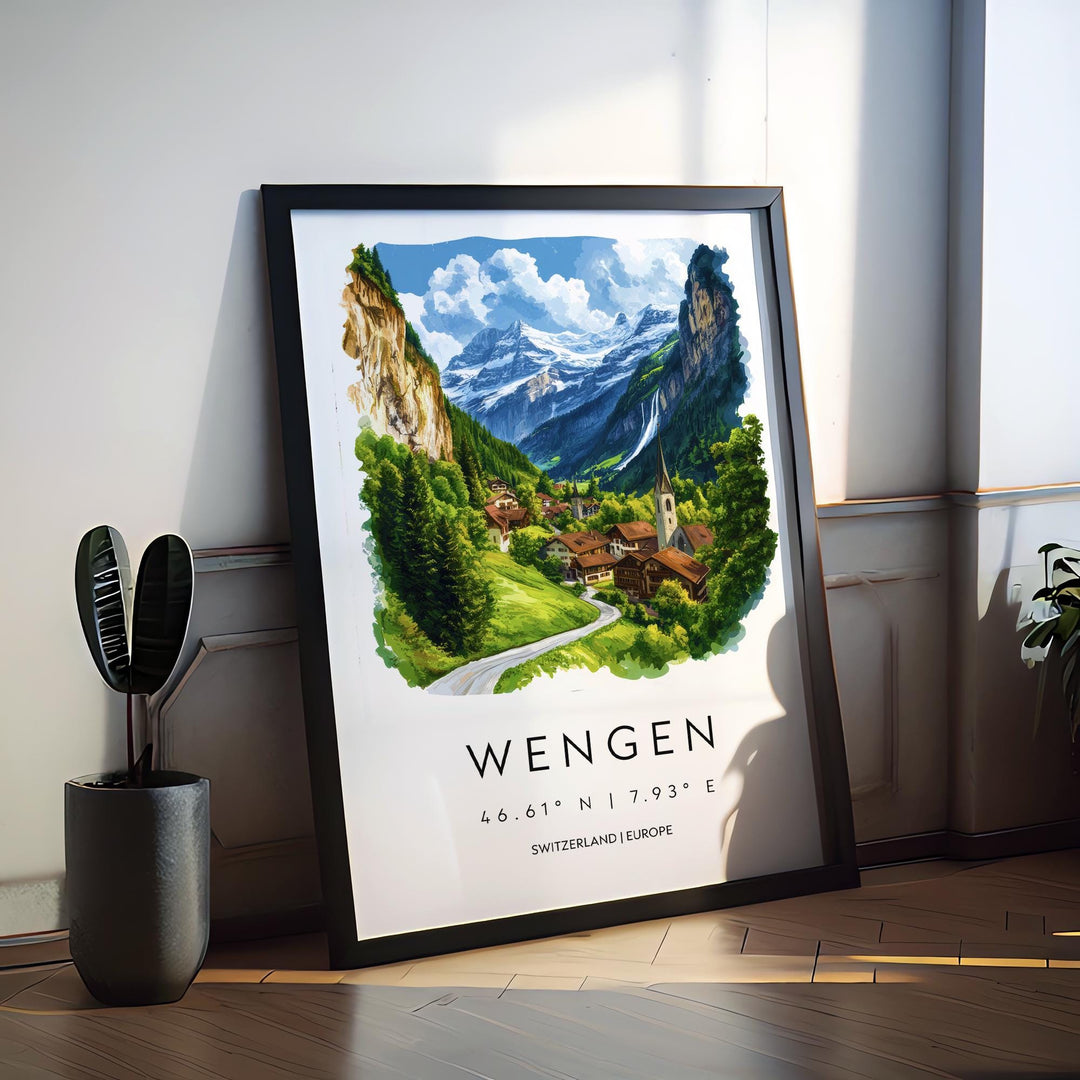 Wengen Watercolor Poster Wall Art Wengen Wall Decor Home Décor Wengen Gift Switzerland Art Lover Gift, Travel Souvenir Print