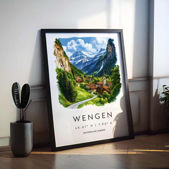 Wengen Watercolor Poster Wall Art Wengen Wall Decor Home Décor Wengen Gift Switzerland Art Lover Gift, Travel Souvenir Print