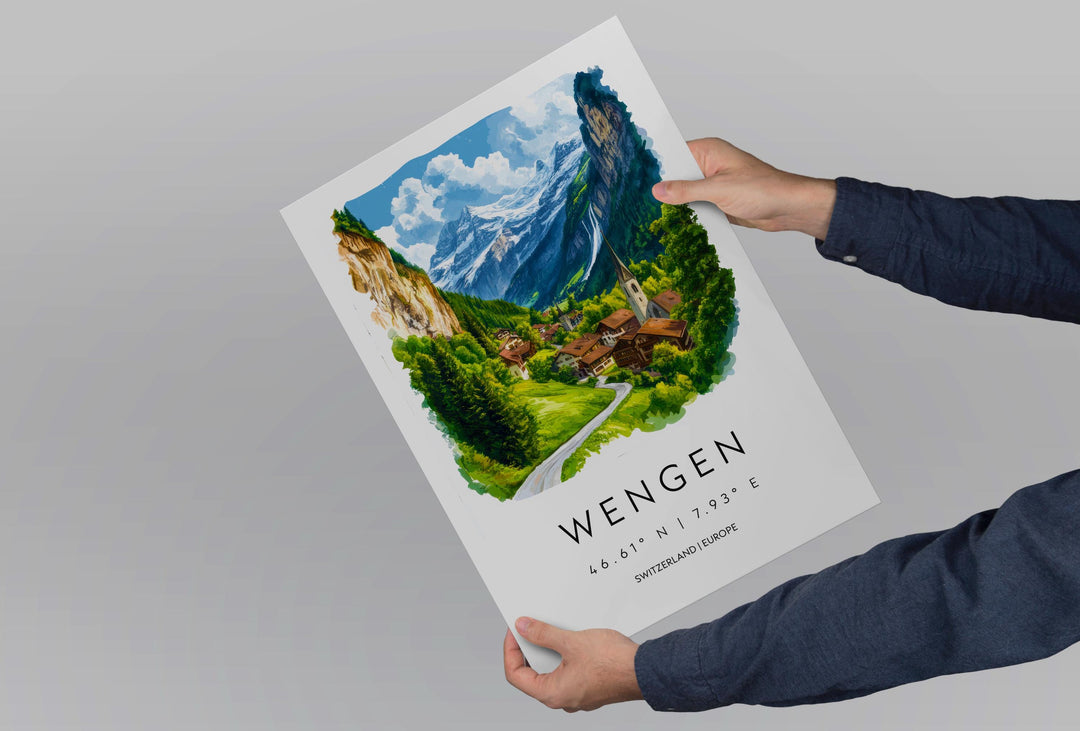 Wengen Watercolor Poster Wall Art Wengen Wall Decor Home Décor Wengen Gift Switzerland Art Lover Gift, Travel Souvenir Print