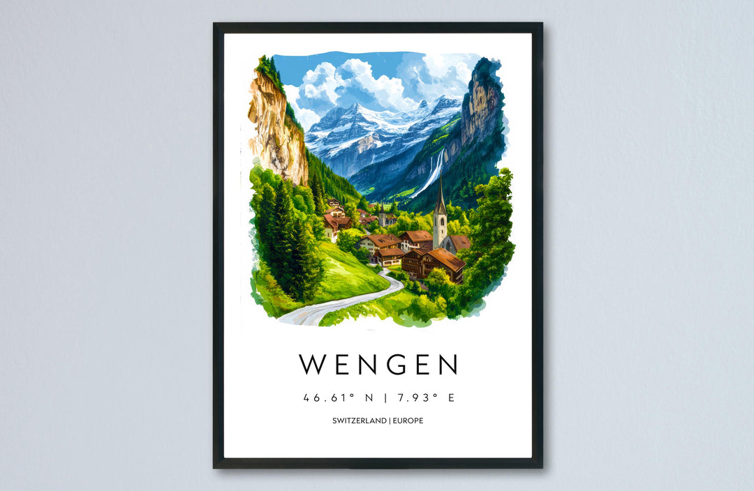 Wengen Watercolor Poster Wall Art Wengen Wall Decor Home Décor Wengen Gift Switzerland Art Lover Gift, Travel Souvenir Print
