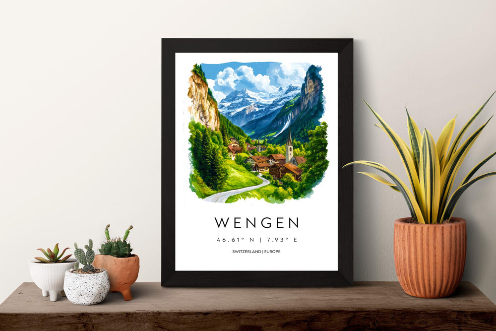 Wengen Watercolor Poster Wall Art Wengen Wall Decor Home Décor Wengen Gift Switzerland Art Lover Gift, Travel Souvenir Print