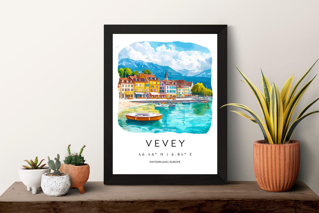 Vevey Watercolor Poster Wall Art Vevey Wall Decor Home Décor Vevey Gift Switzerland Art Lover Gift, Travel Souvenir Print