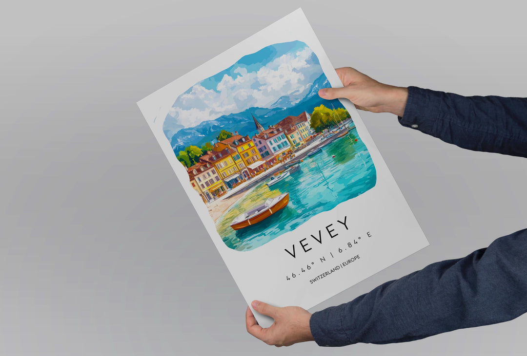 Vevey Watercolor Poster Wall Art Vevey Wall Decor Home Décor Vevey Gift Switzerland Art Lover Gift, Travel Souvenir Print