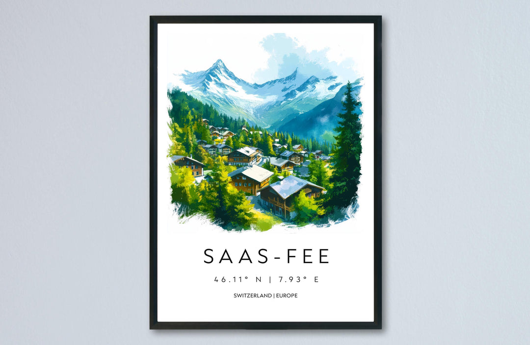 Saas-Fee Watercolor Poster Wall Art Saas-Fee Wall Decor Home Décor Saas-Fee Gift Switzerland Art Lover Gift, Travel Souvenir Print