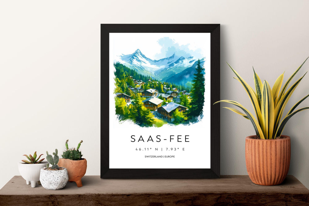 Saas-Fee Watercolor Poster Wall Art Saas-Fee Wall Decor Home Décor Saas-Fee Gift Switzerland Art Lover Gift, Travel Souvenir Print