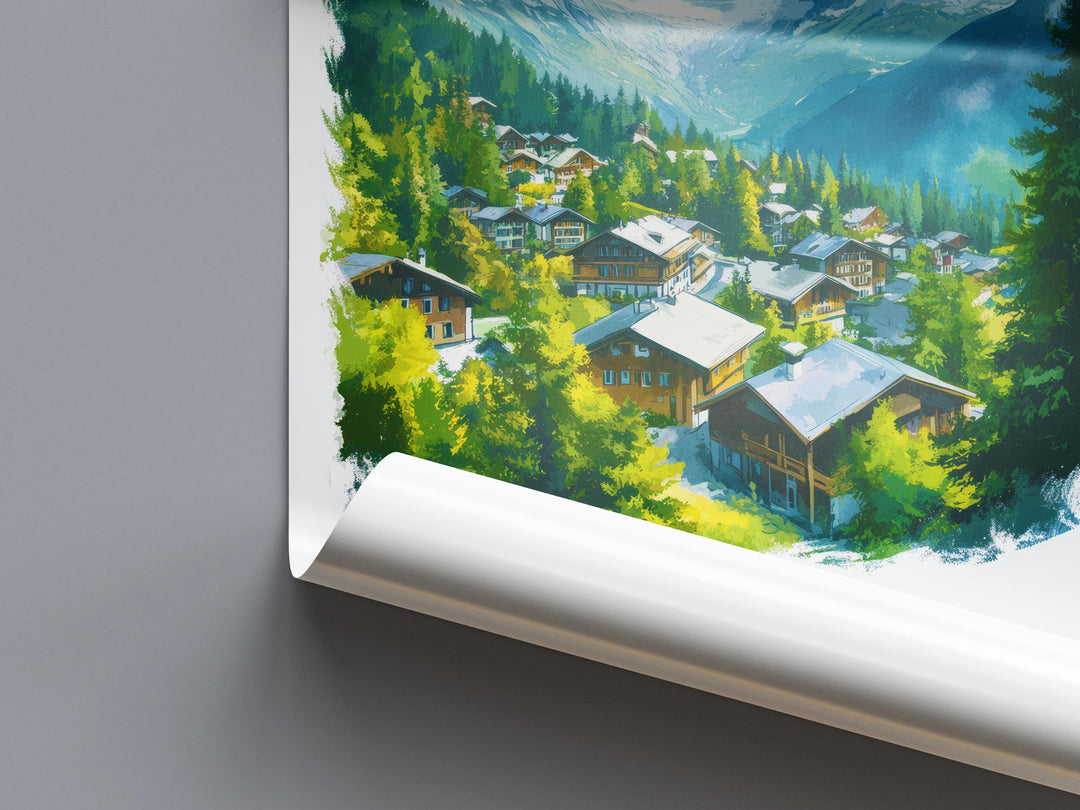 Saas-Fee Watercolor Poster Wall Art Saas-Fee Wall Decor Home Décor Saas-Fee Gift Switzerland Art Lover Gift, Travel Souvenir Print