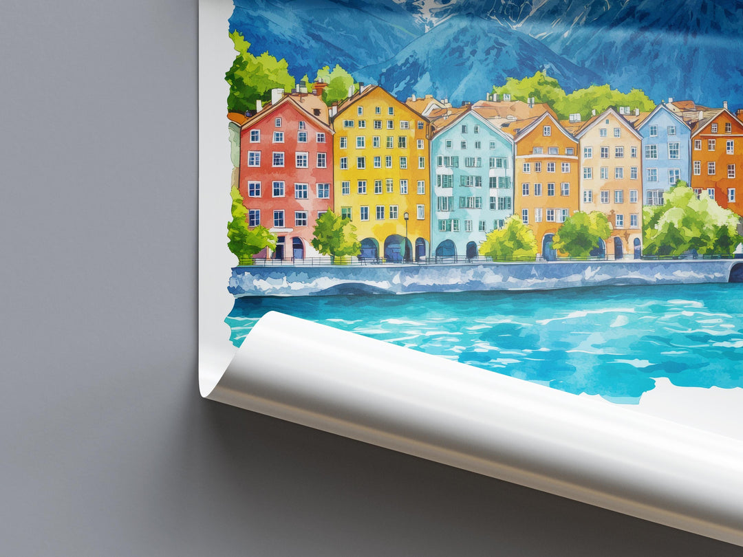 Innsbruck Watercolor Poster Wall Art Innsbruck Wall Decor Home Décor Innsbruck Gift Austria Art Lover Gift, Travel Souvenir Print