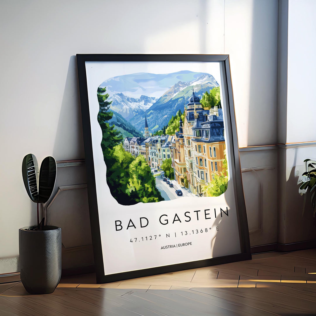Bad Gastein Watercolor Poster Wall Art Bad Gastein Wall Decor Home Décor Bad Gastein Gift Austria Art Lover Gift, Travel Souvenir Print