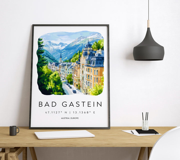 Bad Gastein Watercolor Poster Wall Art Bad Gastein Wall Decor Home Décor Bad Gastein Gift Austria Art Lover Gift, Travel Souvenir Print
