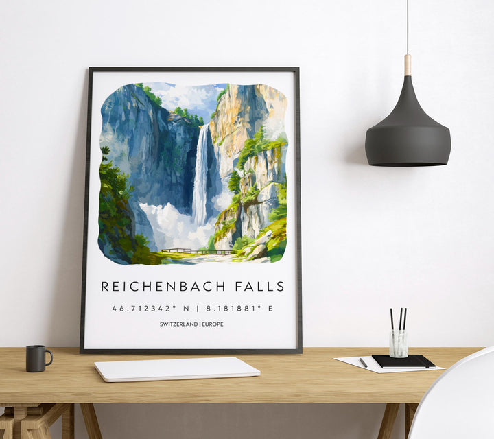 Reichenbach Falls Watercolor Poster Wall Art Reichenbach Falls Wall Décor Home Art Reichenbach Falls Gift Switzerland Art Lover Gift