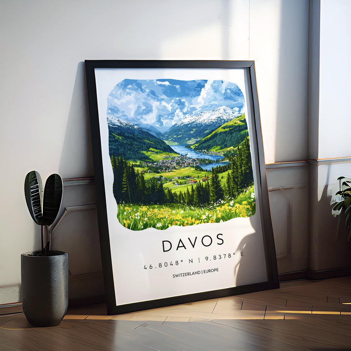 Davos Watercolor Poster Wall Art Davos Wall Decor Home Décor Davos Gift Switzerland Art Lover Gift, Travel Souvenir Print