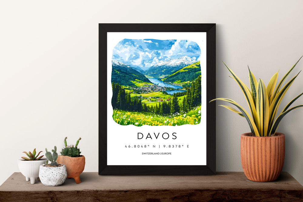 Davos Watercolor Poster Wall Art Davos Wall Decor Home Décor Davos Gift Switzerland Art Lover Gift, Travel Souvenir Print