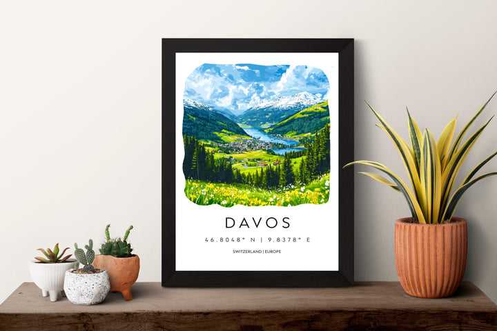 Davos Watercolor Poster Wall Art Davos Wall Decor Home Décor Davos Gift Switzerland Art Lover Gift, Travel Souvenir Print