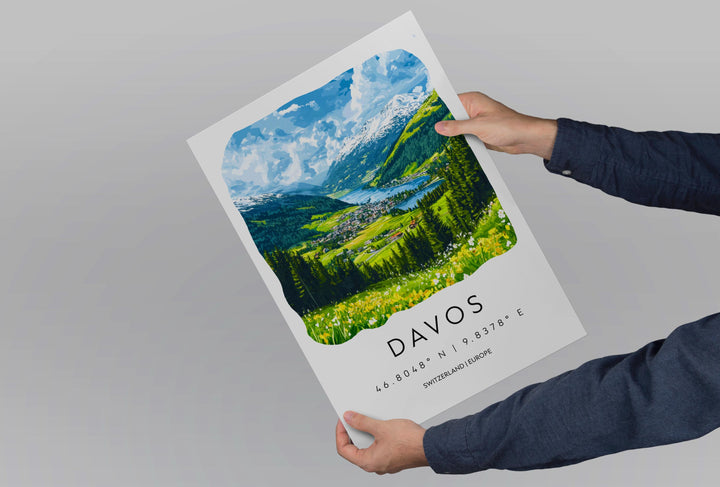 Davos Watercolor Poster Wall Art Davos Wall Decor Home Décor Davos Gift Switzerland Art Lover Gift, Travel Souvenir Print