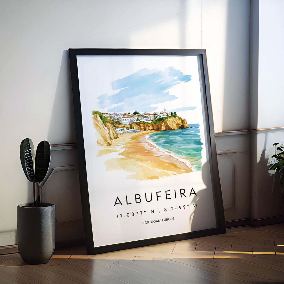Albufeira Watercolor Poster Wall Art Albufeira Wall Decor Home Décor Albufeira Gift Portugal Art Lover Gift, Travel Souvenir Print