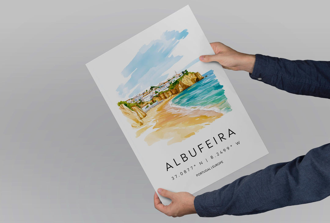 Albufeira Watercolor Poster Wall Art Albufeira Wall Decor Home Décor Albufeira Gift Portugal Art Lover Gift, Travel Souvenir Print