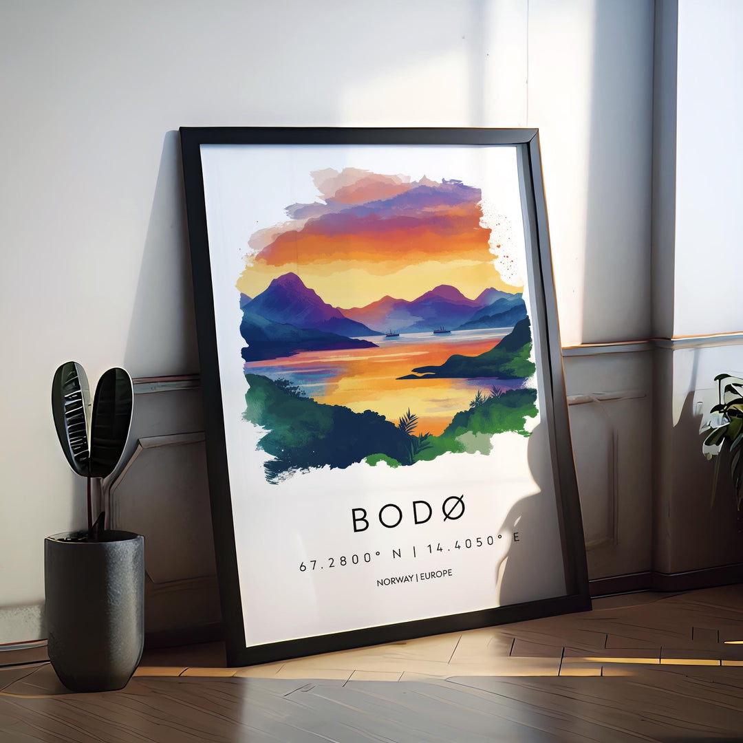 Bodø Watercolor Poster Wall Art Bodø Wall Decor Home Décor Bodø Gift Norway Art Lover Gift, Travel Souvenir Print