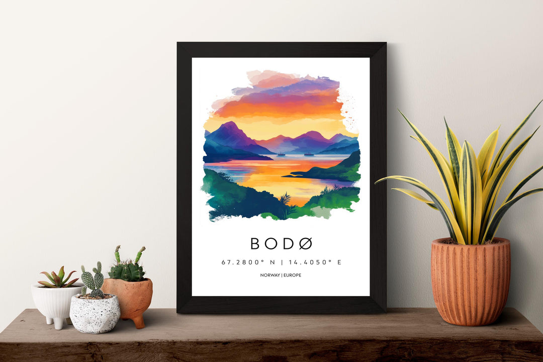 Bodø Watercolor Poster Wall Art Bodø Wall Decor Home Décor Bodø Gift Norway Art Lover Gift, Travel Souvenir Print