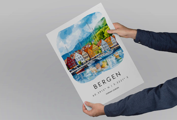 Bergen Watercolor Poster Wall Art Bergen Wall Decor Home Décor Bergen Gift Norway Art Lover Gift, Travel Souvenir Print