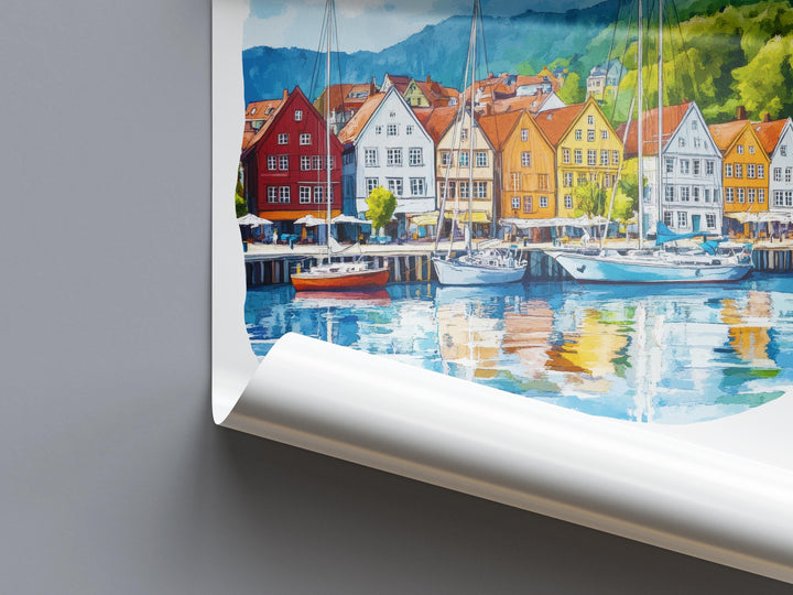 Bergen Watercolor Poster Wall Art Bergen Wall Decor Home Décor Bergen Gift Norway Art Lover Gift, Travel Souvenir Print
