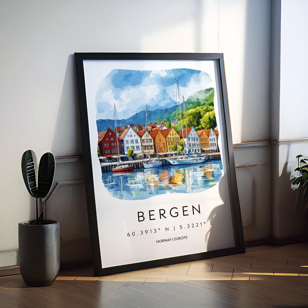 Bergen Watercolor Poster Wall Art Bergen Wall Decor Home Décor Bergen Gift Norway Art Lover Gift, Travel Souvenir Print