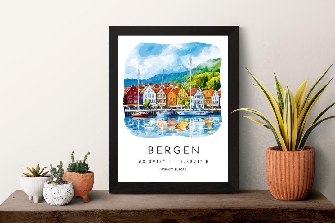 Bergen Watercolor Poster Wall Art Bergen Wall Decor Home Décor Bergen Gift Norway Art Lover Gift, Travel Souvenir Print