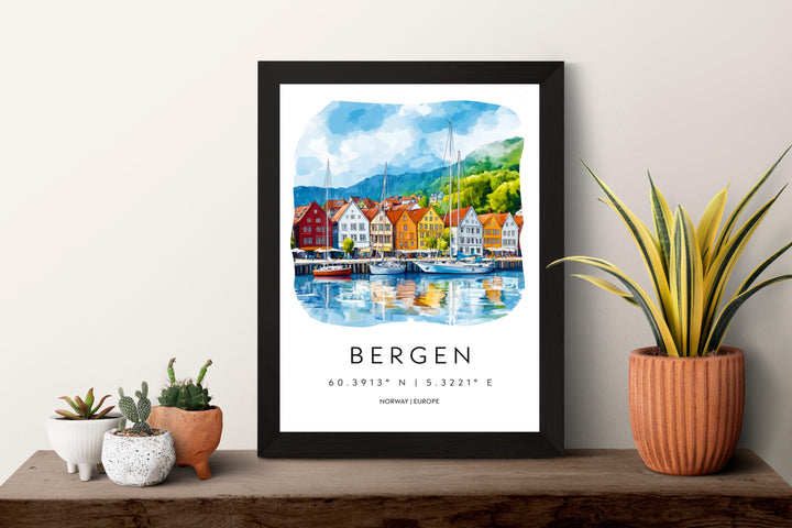 Bergen Watercolor Poster Wall Art Bergen Wall Decor Home Décor Bergen Gift Norway Art Lover Gift, Travel Souvenir Print