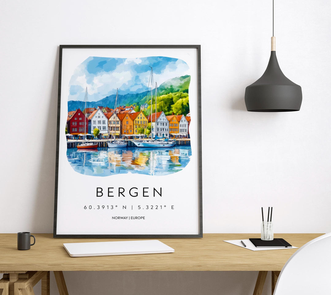 Bergen Watercolor Poster Wall Art Bergen Wall Decor Home Décor Bergen Gift Norway Art Lover Gift, Travel Souvenir Print