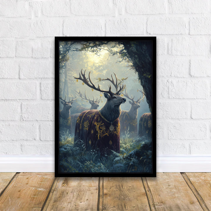 Velvet Cloaked Stags Print | Vintage Cottagecore Forest Art