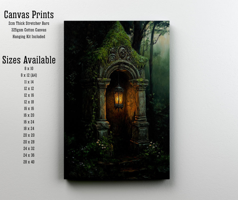 Lantern by a Woodland Shrine Cottagecore Print Poster Vintage Magical Art Dark Academia Antique Illustration Enchanted Forest Cottagecore