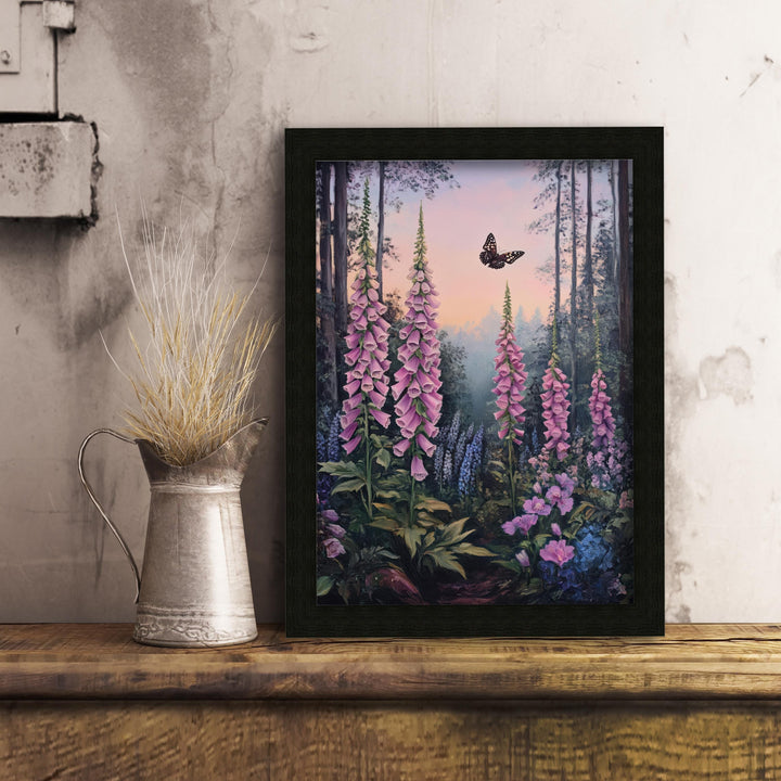 Foxglove Moth Botanical Print, Vintage Cottagecore Art