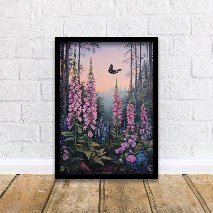 Foxglove Moth Botanical Print, Vintage Cottagecore Art