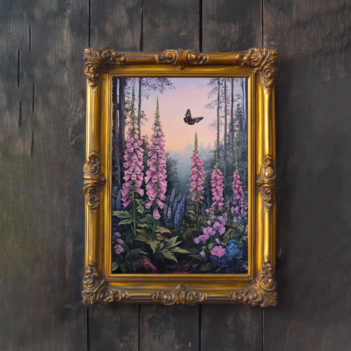 Foxglove Moth Botanical Print, Vintage Cottagecore Art