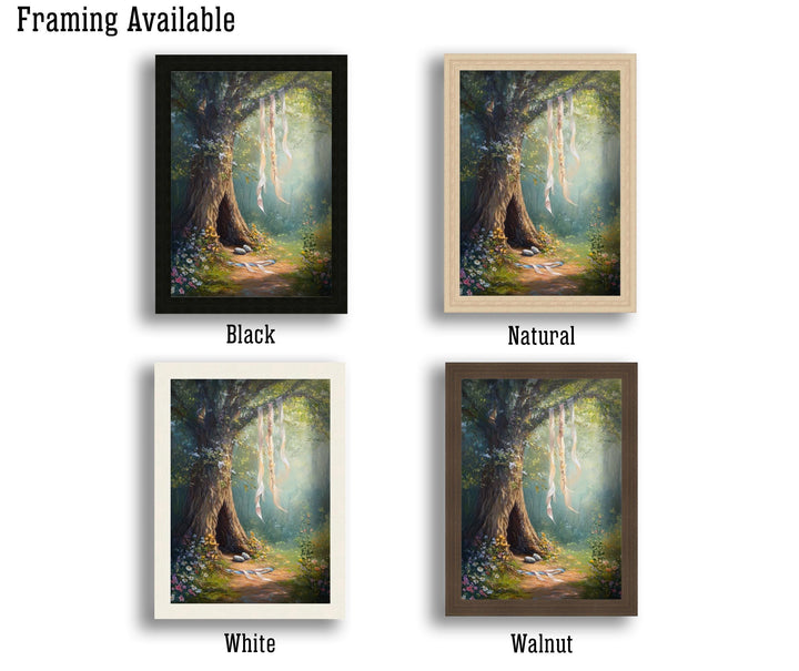 Enchanted Forest Tree Print, Hanging Ribbons Vintage Art