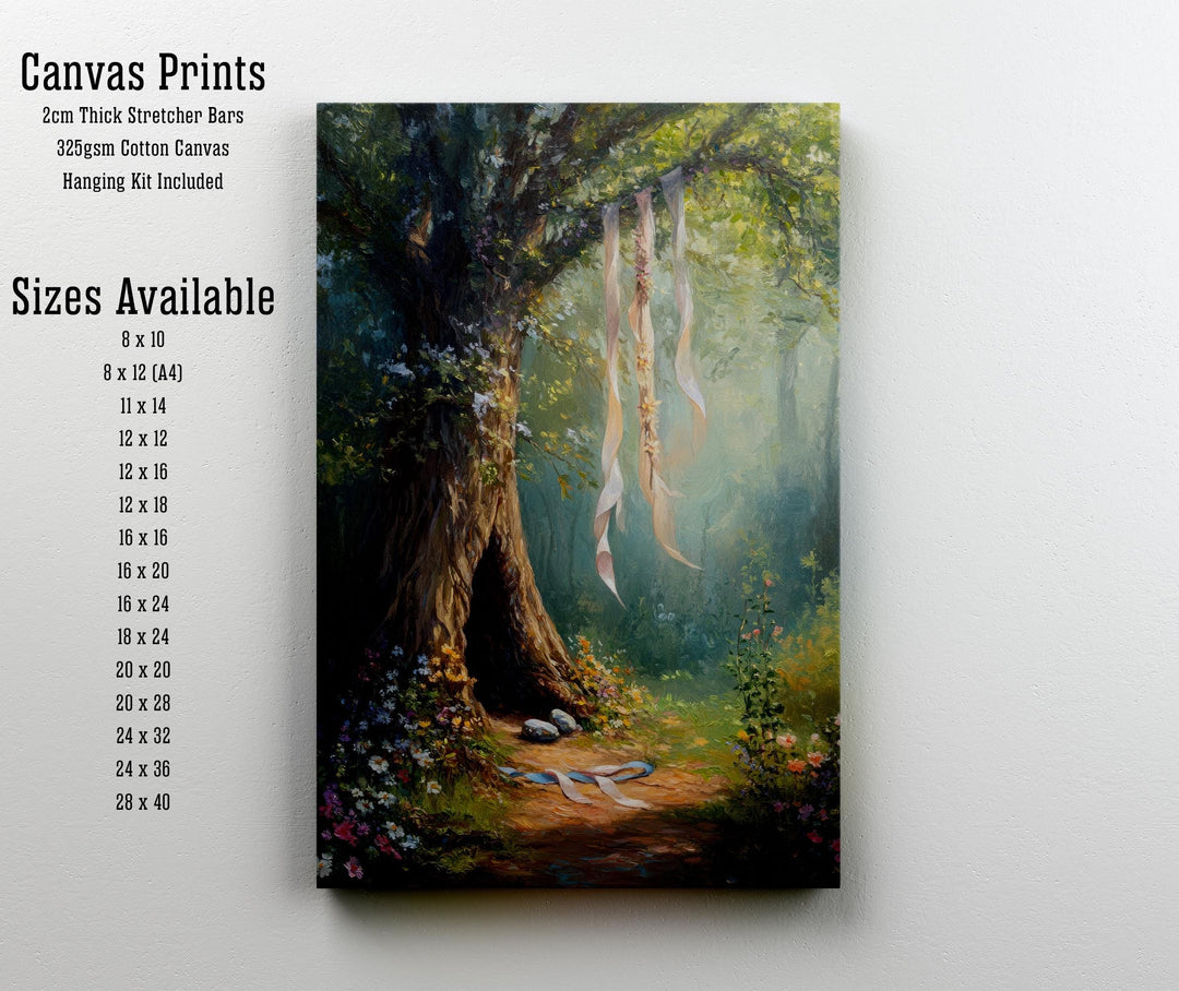 Enchanted Forest Tree Print, Hanging Ribbons Vintage Art