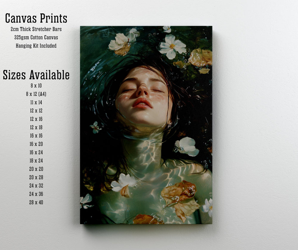 Ophelia Beneath the Water Cottagecore Print Poster Vintage Mythical Art Dark Academia Antique Illustration Enchanted Floral Cottagecore