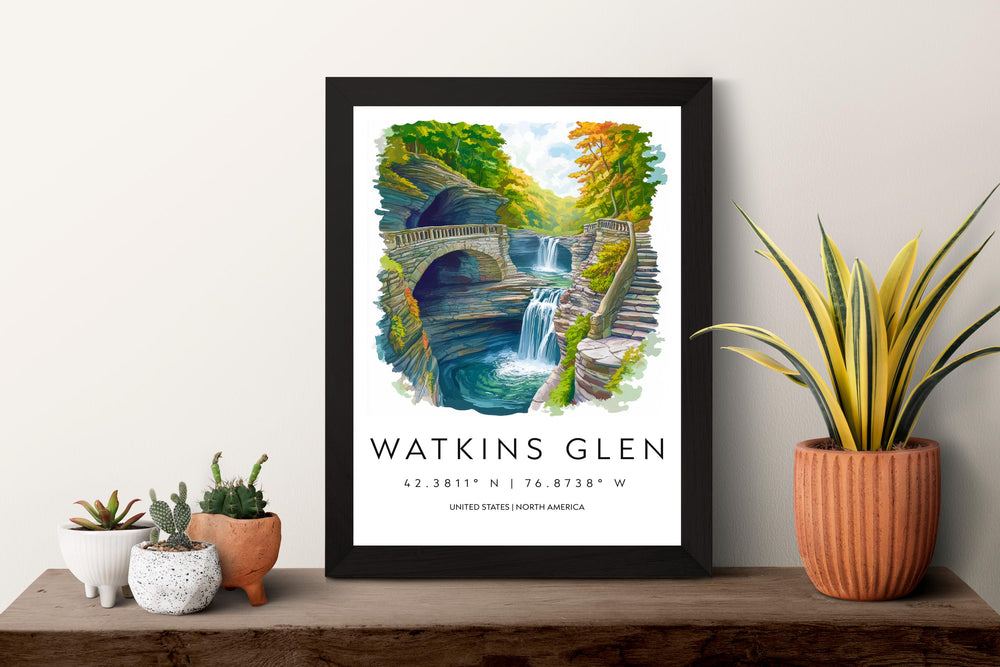 Watkins Glen State Park Watercolor Wall Art Watkins Glen Decor Home Décor Watkins Glen Gift USA Art Lover Gift, Travel Print