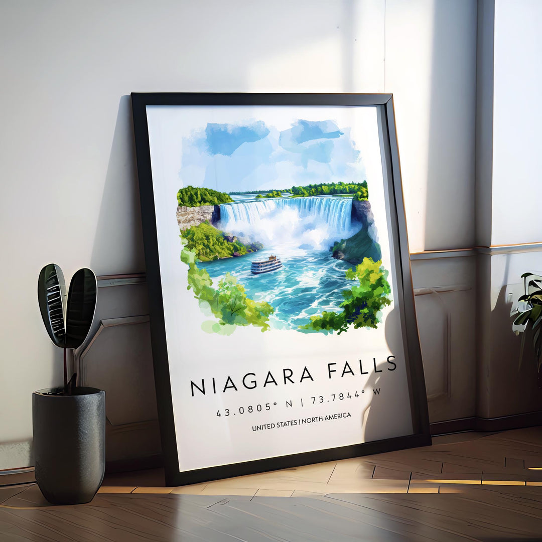 Niagara Falls Watercolor Poster Wall Art Niagara Falls Wall Decor Home Décor Niagara Falls Gift USA Canada Art Lover Gift, Travel Print