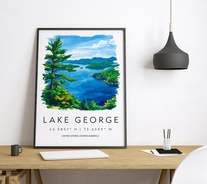 Lake George Watercolor Poster Wall Art Lake George Wall Decor Home Décor Lake George Gift USA Art Lover Gift, Travel Souvenir Print