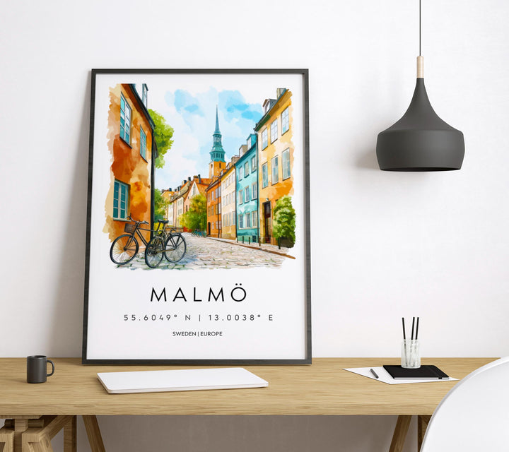 Malmö Watercolor Poster Wall Art Malmö Wall Decor Home Décor Malmö Gift Sweden Art Lover Gift, Travel Souvenir Print