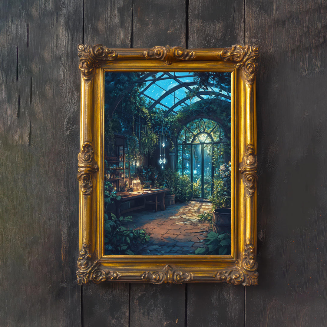 Crystal Garden Greenhouse Cottagecore Print Poster Vintage Botanical Art Dark Academia Wall Decor Antique Illustration Enchanted Cottagecore