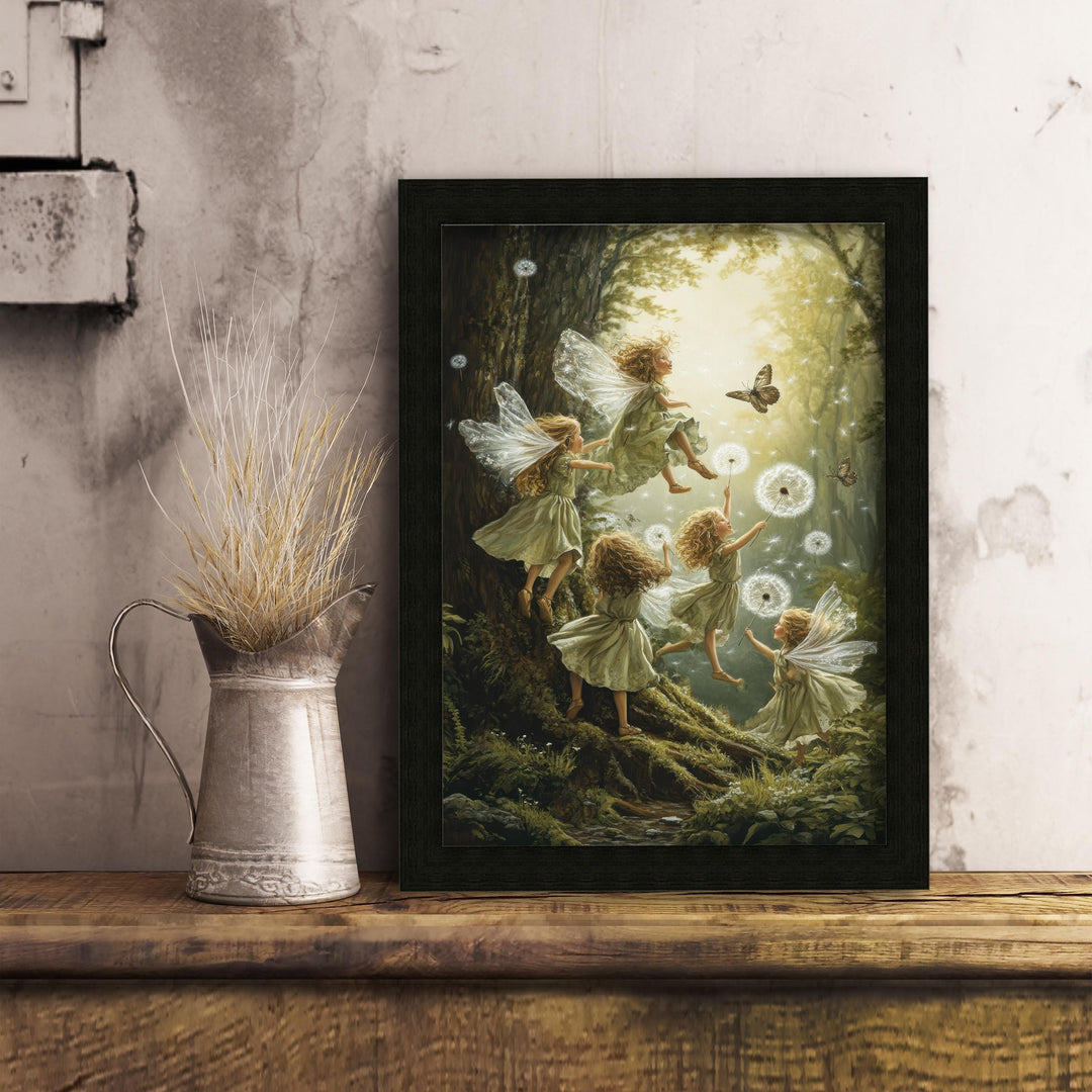 Dandelion Fairies Vintage Art Print - Cottagecore Illustration