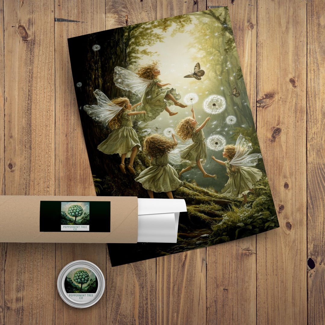Dandelion Fairies Vintage Art Print - Cottagecore Illustration