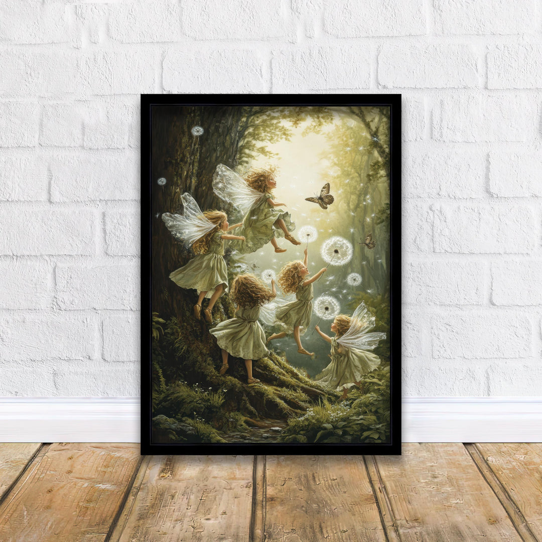Dandelion Fairies Vintage Art Print - Cottagecore Illustration